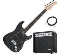 Rocktile Pro ST60-BK Guitare Électrique Tout Noir Set AK20G