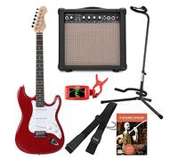 Rocktile Sphere Classic Red Set de Guitare Électrique (Guitare Électrique en design ST avec 3 micros et tremolo, incluant ampli, support, accordeur, sangle et câble guitare) Rouge