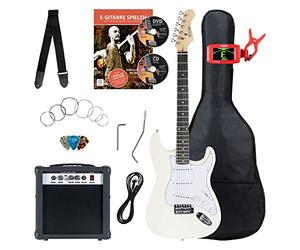 Rocktile ST-Pack Set Complet Guitare Électrique White (Amplificateur, Accordeur, Tremolo, Housse, Câble, Sangle, Médiators, Cordes de Rechange et Cours avec CD/DVD)