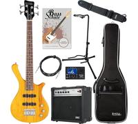 Rocktile TB-4 NHS Traveler E-Bass - Basse électrique 4 cordes au format voyage - 2 micros single coil - Inclus ampli, housse, accordeur, sangle, support, câble et méthode - Natural Honey Stain