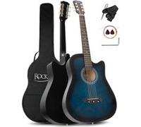 Rocktile WSD-5C-BUB Slim Line Set de Guitares Western - Guitare Acoustique Dreadnought - Corps en Tilleul - Manche : Catalpa - Set incluant housse, cordes de rechange, sangle et médiators - Blueburst