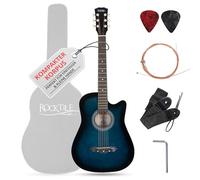 Rocktile WSD-5C-BUB Slim Line Set de Guitares Western - Guitare Acoustique Dreadnought - Corps en Tilleul - Manche : Catalpa - Set incluant housse, cordes de rechange, sangle et médiators - Blueburst