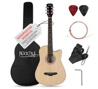 Rocktile WSD-5C-NT Slim Line Set de Guitares Western - Guitare Acoustique Dreadnought - Corps en Tilleul - Manche : Catalpa - Set incluant housse, cordes de rechange, sangle et médiators - Naturel