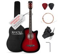Rocktile WSD-5C-RDB Slim Line Set de Guitares Western - Guitare Acoustique Dreadnought - Corps en Tilleul - Manche : Catalpa - Set incluant housse, cordes de rechange, sangle et médiators - Redburst