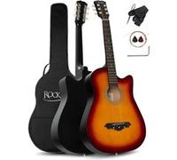 Rocktile WSD-5C-SB Slim Line Set De Guitares Western - Guitare Acoustique Dreadnought - Corps En Tilleul - Manche : Catalpa - Set Incl. Housse, Cordes De Rechange, Sangle Et Médiators - Sunburst