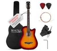 Rocktile WSD-5C-SB Slim Line Set De Guitares Western - Guitare Acoustique Dreadnought - Corps En Tilleul - Manche : Catalpa - Set Incl. Housse, Cordes De Rechange, Sangle Et Médiators - Sunburst