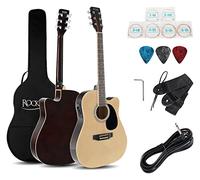 Rocktile WSD-8CE-NT Slim Line Set de Guitares Western - Guitare Acoustique Dreadnought - Guitare Western avec Micro Incluse avec Housse, Sangle, Câble, Cordes de Rechange et Médiators - Naturel