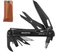 ROCKTOL Multitool Gen-R Lite EDC Couteau de poche VG10 Lame, Outil multifonction compact 15 en 1 avec tournevis, grandes ciseaux, brise-verre, gaine en cuir, léger pour randonnée, camping