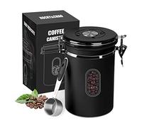 ROCKY&CHAO Boîte à café hermétique en acier inoxydable 1,5 l avec fenêtre de visualisation sur le côté - Boîte de conservation pour 500 g de thé, noix, cacao - Reste frais plus longtemps et longtemps