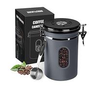 ROCKY&CHAO Boîte à café hermétique en acier inoxydable 1,5 L - Conteneur pour café en grains 500 g, contenant pour thé, noix, cacao - Plus long et reste frais (Gris)