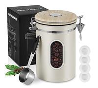 ROCKY&CHAO Boîte à café hermétique en acier inoxydable 1,8 l avec fenêtre de visualisation sur le côté 600 g Boîte de conservation pour thé, noix, cacao, reste fraîche et plus longtemps