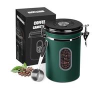 ROCKY&CHAO Boîte à café hermétique en acier inoxydable de 1,8 l, récipient avec fenêtre sur le côté, pour 600 g de thé, fruits secs, cacao, pour rester frais et durable (vert)