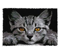 ROCKY&CHAO Kit de Tapis à Crochet Crochet à Nouer Bricolage Crochet de Bouton Fabrication de Tapis pour Adultes Enfants Point de Croix Fabrication de Tapis Décoration de La Maison 50x38cm (Chat Noir)