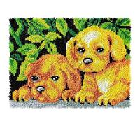 ROCKY&CHAO Lot de tapis à crochet à nouer - Kit de fabrication de tapis pour adultes et enfants - Kit de broderie au point de croix - 50 x 38 cm (deux chiens Sharpei)