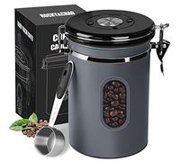 ROCKY&CHAO Pot à Café Hermétique en Acier Inoxydable Récipient à Grains de Café de 1,8 L Pot de Stockage Pour Le Thé, Les Noix, Le Cacao, Plus Longtemps et Rester Frais (Gris)
