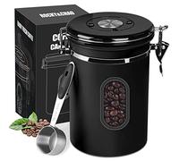 ROCKY&CHAO Pot à Café Hermétique en Acier Inoxydable Récipient à Grains de Café de 1,8 L Pot de Stockage pour Le Thé, Les Noix, Le Cacao, Plus Longtemps et Rester Frais (Noir)