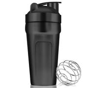 ROCKY&CHAO Shaker Shaker Shaker à protéines, 900 ml, en acier inoxydable, avec boule, pour le sport, le fitness, le régime et les shakes de fitness (avec couvercle à clipser, noir)