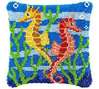 ROCKY&CHAO Tapis au crochet avec coussins - 43 x 43 cm - Ensemble de taies d'oreiller - Pour adultes et enfants - Accessoires pour la maison (deux hippocampes)