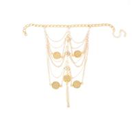 Rocky Green Bracelet de cheville exotique à franges superposées avec motif feuille - Chaîne de pied bohème réglable pour femme, bijoux de cosplay royal (paire) (doré)