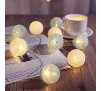 Rocky Green Guirlande lumineuse LED en forme de boule de coton - Décoration festive de Noël - Lumières d'extérieur pour chambre à coucher (blanc + bleu, 2 m10 lumières [USB toujours allumé)