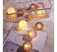 Rocky Green Guirlande lumineuse LED en forme de boule de coton - Décoration festive de Noël - Lumières d'extérieur pour chambre à coucher (gris + blanc, 2 m10 lumières [USB toujours allumé)