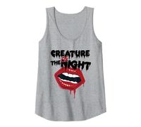 Rocky Horror Show Creature of The Night Mouth Texte Noir Débardeur, Femme, Gris Chiné, M