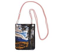 Rocky Mountain Range Sac à bandoulière imprimé pour homme et femme, mini porte-monnaie décontracté, sac de téléphone antivol pour randonnée, voyage, rose, Taille unique