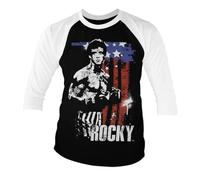 Rocky Officiellement sous Licence American Flag Baseball 3/4 Manches T-Shirt (Noir-Blanc), Large