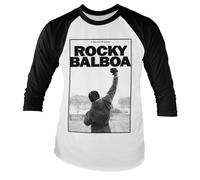 Rocky Officiellement sous Licence Balboa - It Ain't Over Baseball Manches Longue T-Shirt (Blanc/Noir), X-Large