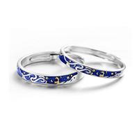Rockyu Bague pour femme, homme, taille unique pour lune, argent 925, ciel bleu, étoiles, lune, histoire des bagues, style couple, bagues assorties, hypoallergénique, bague en argent sterling, bague de