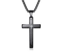 Rockyu Collier Croix Argent Homme Titane Écriture Sutra Bible Gravé Bonne Chance Amulette Pendentif Religion Cool Collier Homme Accessoire Finition Hypoallergénique, Acier inoxydable, Pas de gemme