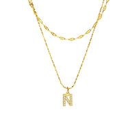 Rockyu Collier Femme Or A Collier Initiale Acier Inoxydable Hypoallergénique Pendentif Lettre Anglaise Zircon Petit Chaîne Double 17.7 "(45cm) Fête des Mères Cadeau Accessoire, Acier inoxydable