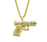 Rockyu Collier Homme Marque Long Gun Collier Hip Hop Chaîne en Acier Inoxydable Pendentif Mitrailleuse Cool Collier Titane Hypoallergénique Accessoire, Titane