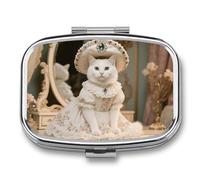 Rococo Pilulier de voyage en forme de chat à 2 compartiments avec miroir par jour pour sac à main, poche ou portefeuille