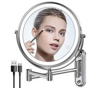 Rocollos Miroir de maquillage mural rechargeable à deux doigts de largeur avec base étroite, 3 lumières de couleur, écran tactile à intensité variable, LED de 20,3 cm, miroir double face 1X/10X