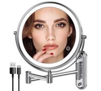 Rocollos Miroir de maquillage mural rechargeable à deux doigts de largeur avec base étroite, 3 lumières de couleur, écran tactile à intensité variable, LED de 20,3 cm, miroir grossissant x1/10x, 33
