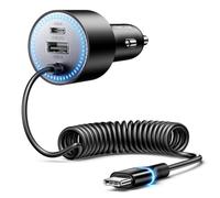 Rocoren Chargeur de voiture USB C 200 W avec câble de charge spirale PD100 W de 1,6 m, 12 V/24 V, adaptateur USB pour MacBook Pro, iPhone, Samsung, ordinateurs portables, téléphones portables