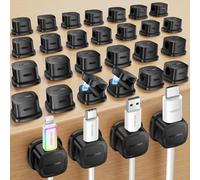 Rocoren Clips Câble,Organisateur de Cables,Accroche Cable,Clips de Câble Autocollants,Support de Câble Magnétique,Convient pour le Bureau, La Table de Nuit, Le Câble de Charge, HDMI, USB (30, Noir)