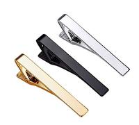 Roctee Lot de 3 pinces à cravate classiques pour homme - Argentées, dorées et noires - Pour mariage, anniversaire de mariage, affaires