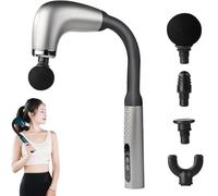 Rocuma Massage Hammer,Massage Gun Deep Tissue with Extended Handle, Handheld Electric Body Muscle Massager,with 9 Modes, 4 Heads, Rechargeable Cordless Design for Muscle Relief and Relaxation (Silver)