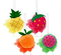 Rocutus Lot de 4 éponges de bain en luffa pour enfant avec crochets pour voyage (mélange de 4)