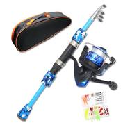 Rod de pêche pour Enfants Ensemble de démarrage 15-47 Télescopique 5 Section Mini Pole pêche pour Enfants avec Bobine, Carrefour et Toile Fibre Verre Sac en Fibre Verre pour débutant