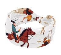 RODAILYCAY Bandeaux extensibles pour femme, style cow-boys sauvages occidentaux, chevaux, herbe, accessoires pour cheveux, large et doux pour yoga, entraînement, sport, course à pied, voyage