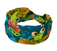 RODAILYCAY Bandeaux pour femmes, bandeaux larges et extensibles, turban tendance, grenouille mignonne assise sur une feuille de lotus, antidérapant, entraînement et sport