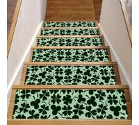 RODAILYCAY Clover Icons Lot de 15 tapis d'escalier antidérapants pour marches d'escalier en bois d'intérieur avec envers en TPE