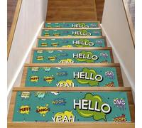 RODAILYCAY Collection of Explosion Comic Word Graphics Lot de 15 tapis d'escalier pour marches d'escalier en bois intérieur antidérapant pour enfants, personnes âgées et chiens