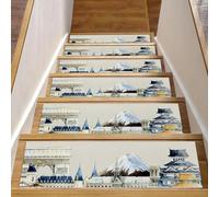 RODAILYCAY Famous Landmark Lot de 15 tapis d'escalier antidérapants pour marches d'escalier en bois d'intérieur avec envers en TPE