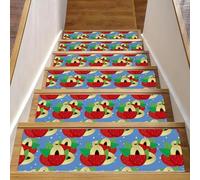 RODAILYCAY Fresh Lychee Lot de 15 tapis d'escalier antidérapants à motif fruits de litchi pour marches d'escalier en bois à l'intérieur, tapis d'escalier avec envers en TPE