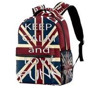 RODAILYCAY Joli sac d'école pour filles et garçons, drapeau britannique « Keep Calm and Love » - Grand sac à dos pour l'école, sac à dos de voyage léger pour ordinateur portable