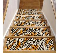 RODAILYCAY Lot de 15 marches d'escalier antidérapantes pour marches en bois, tapis d'escalier d'intérieur de sécurité pour personnes âgées, enfants et chiens - Motif zébré léopard et anmail